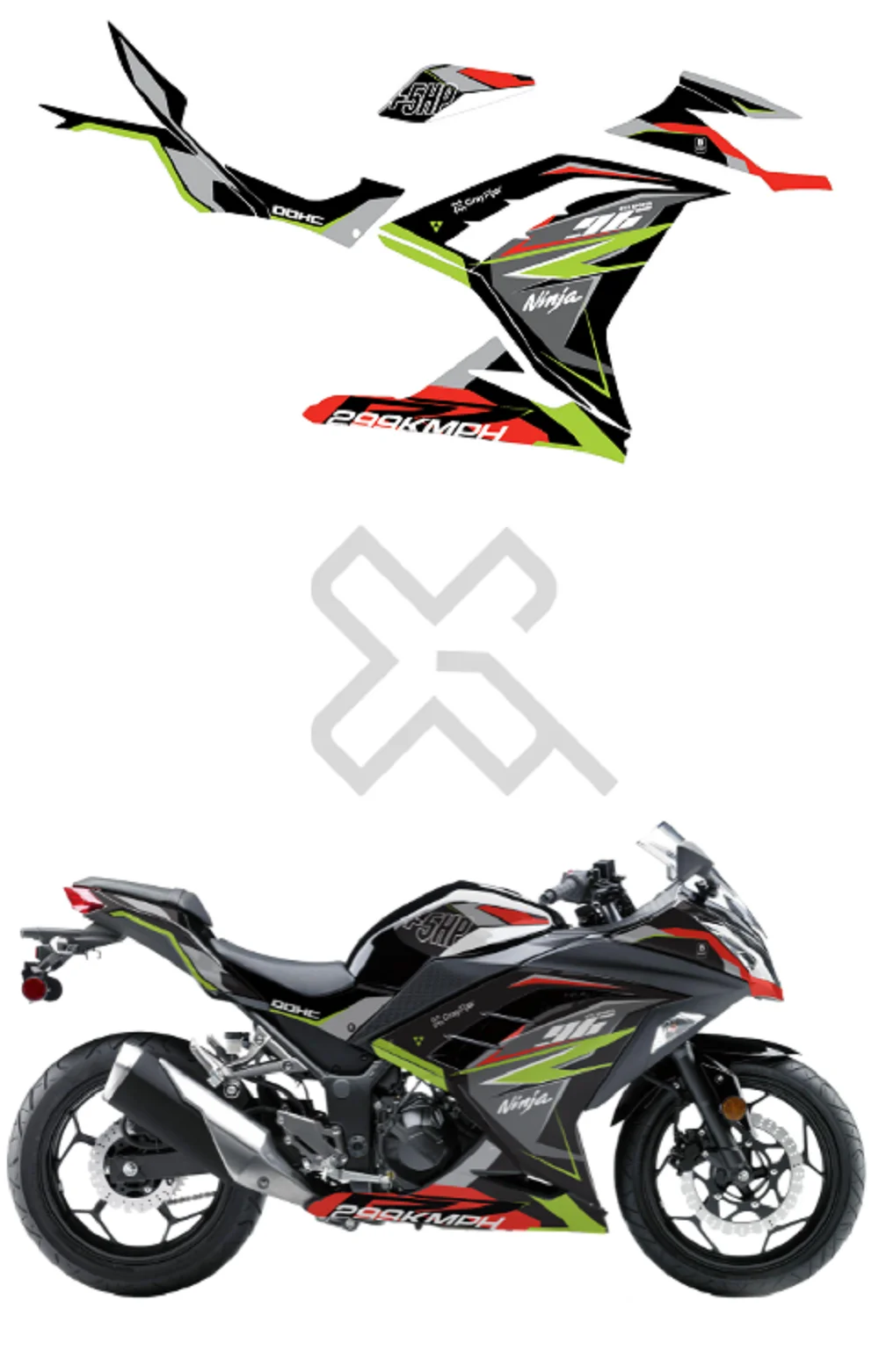 96 Edition Full Body Sticker Compatible with Ninja 300 | Made In Premium Matte With FPF(Fade Protection Film), Water Proof, Precut Sticker, Pack Of 1 Compatible with Both Side